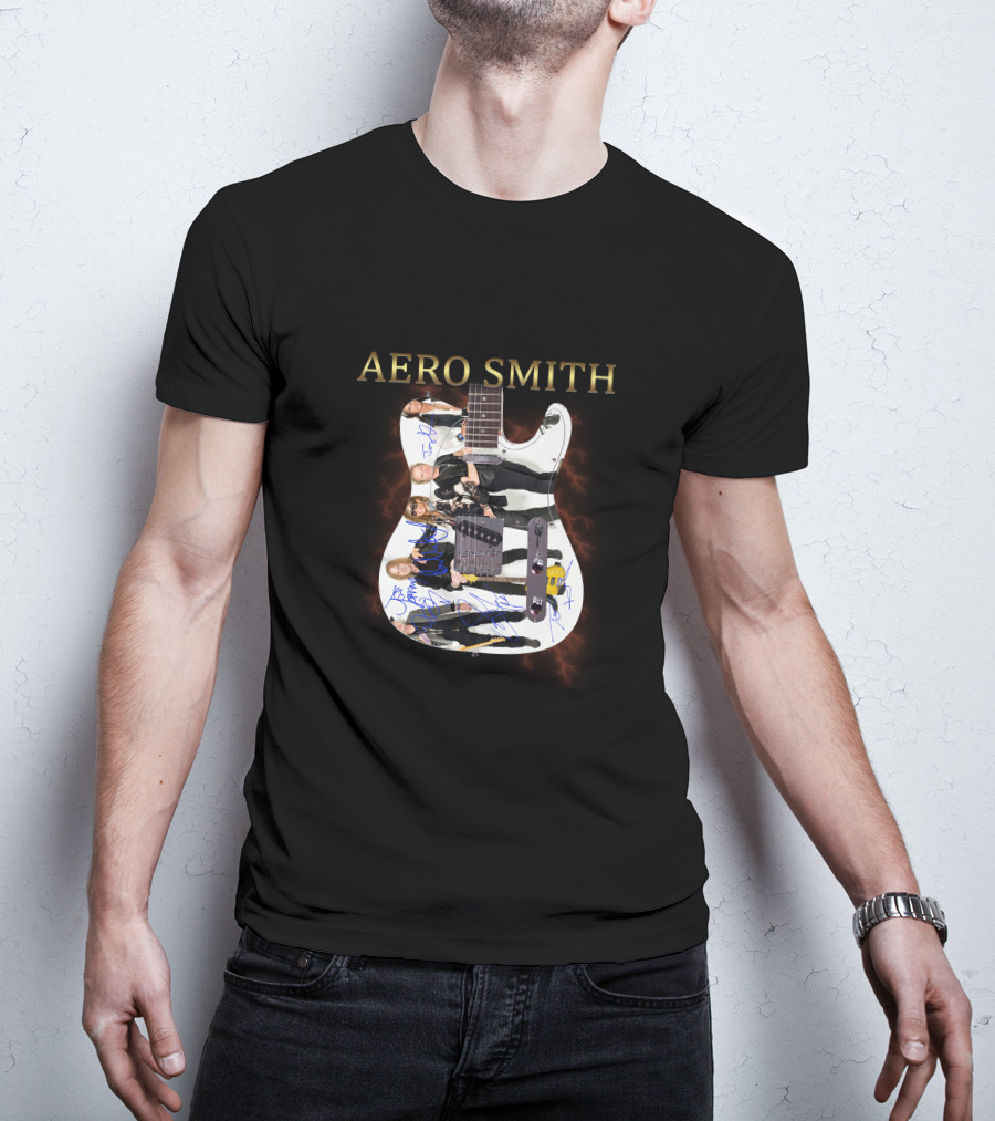 Aero Smith Band Members Signature Electric Guitar T-Shirt