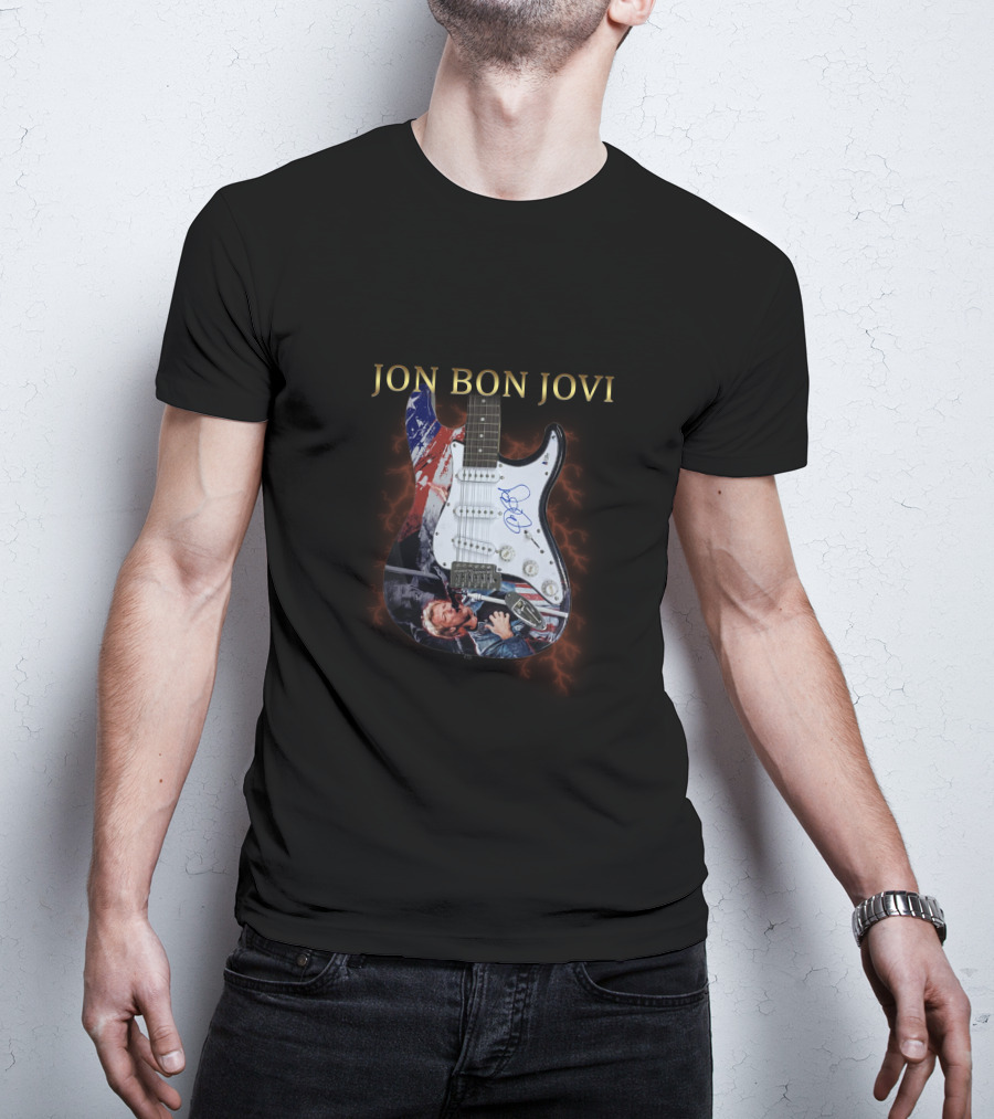 JON BON JOVI Signature Electric Guitar With American Flag And Live Performance T-Shirt