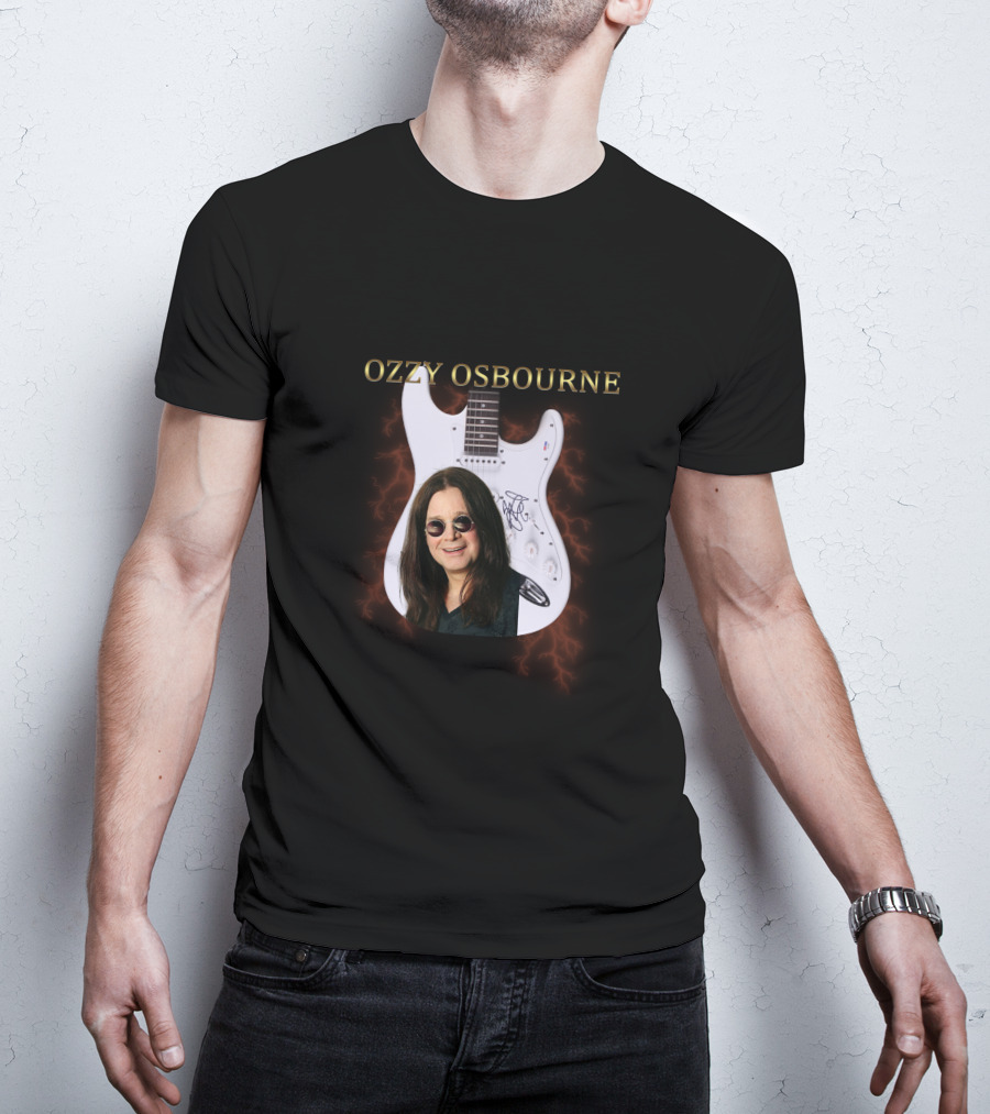Ozzy Osbourne Signature Guitar With Lightning Background T-Shirt