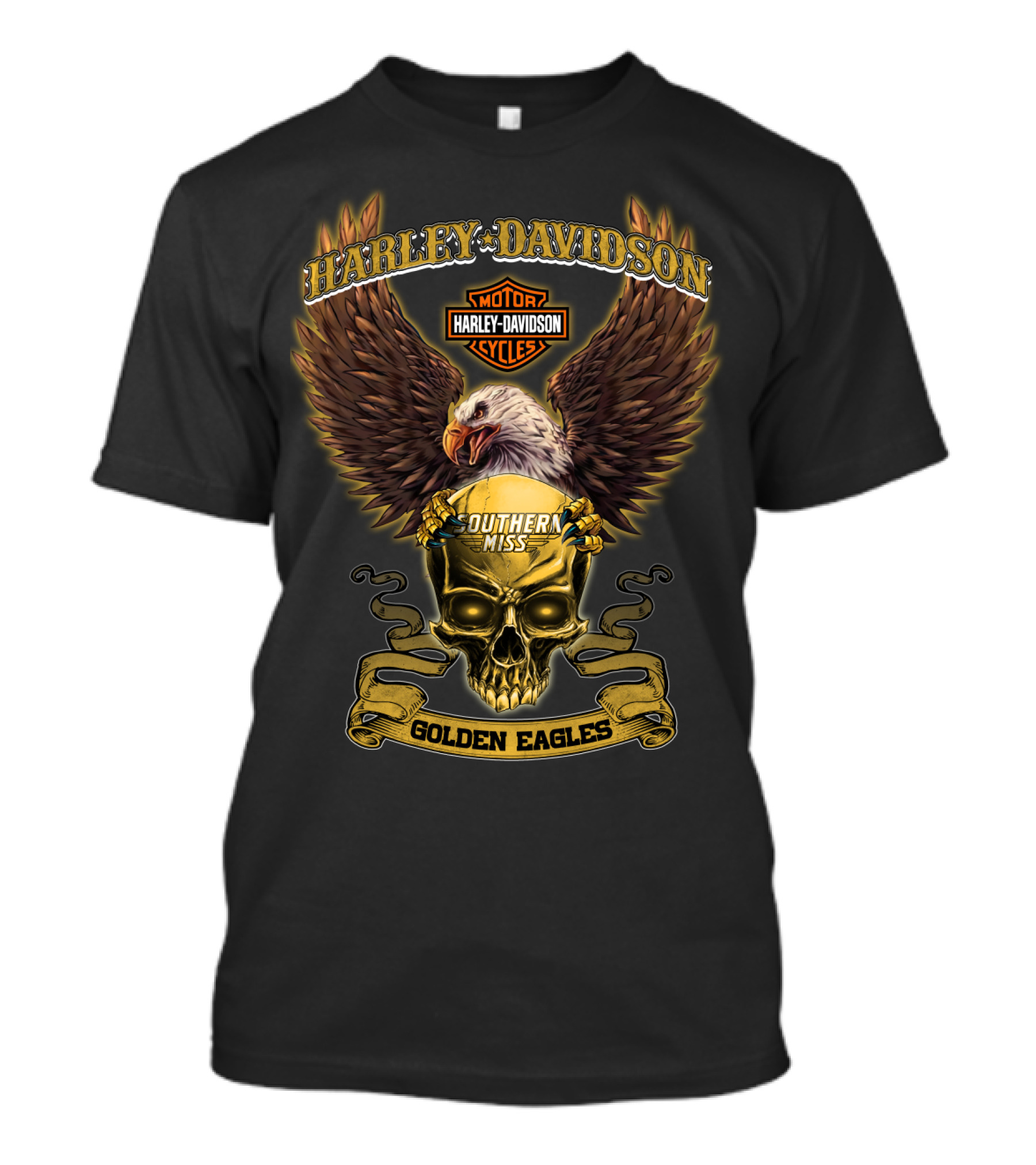 Harley Davidson Motorcycles Southern Miss Golden Eagles Skull And Eagle T-Shirt