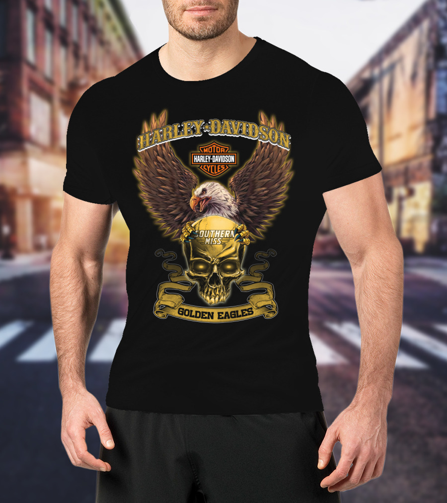 Harley Davidson Motorcycles Southern Miss Golden Eagles Skull And Eagle T-Shirt