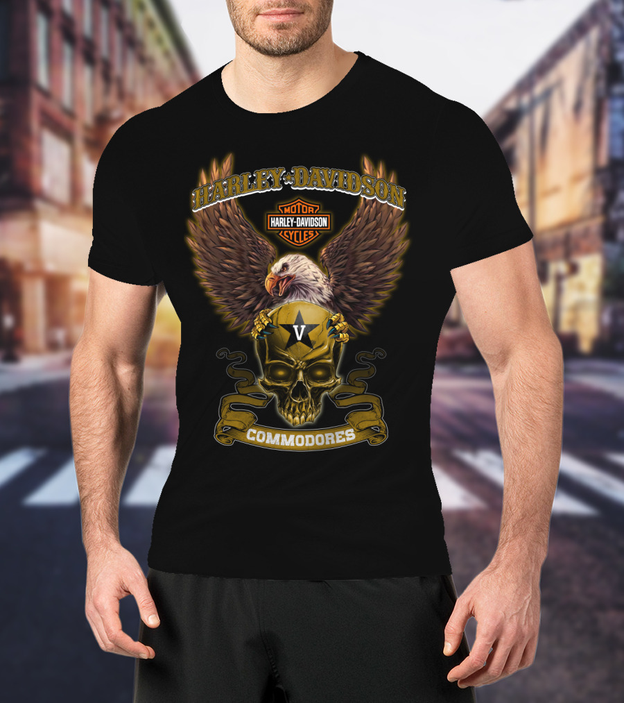 Harley Davidson Motor Cycles Commodores Vanderbilt V Eagle Skull T-Shirt
