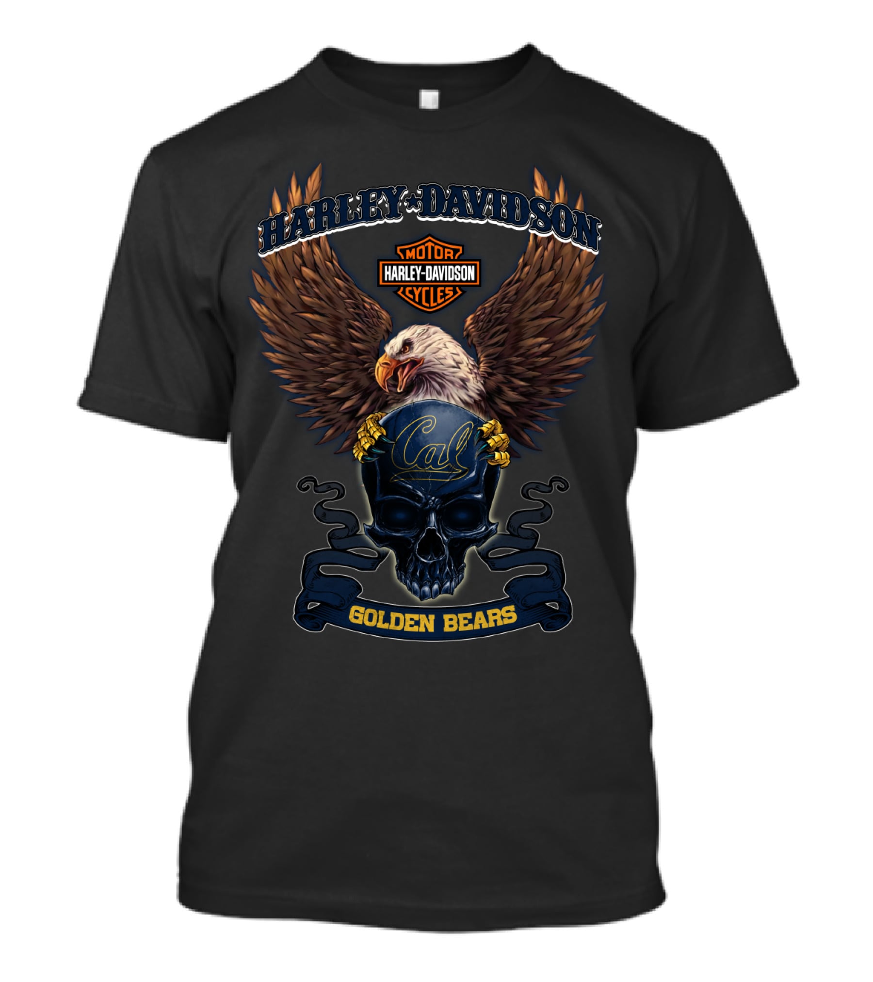 Harley Davidson Motor Cycles Cal Golden Bears Eagle And Skull T-Shirt