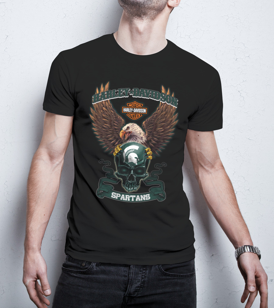 Harley Davidson Motor Cycles Eagle Michigan State Spartans T-Shirt