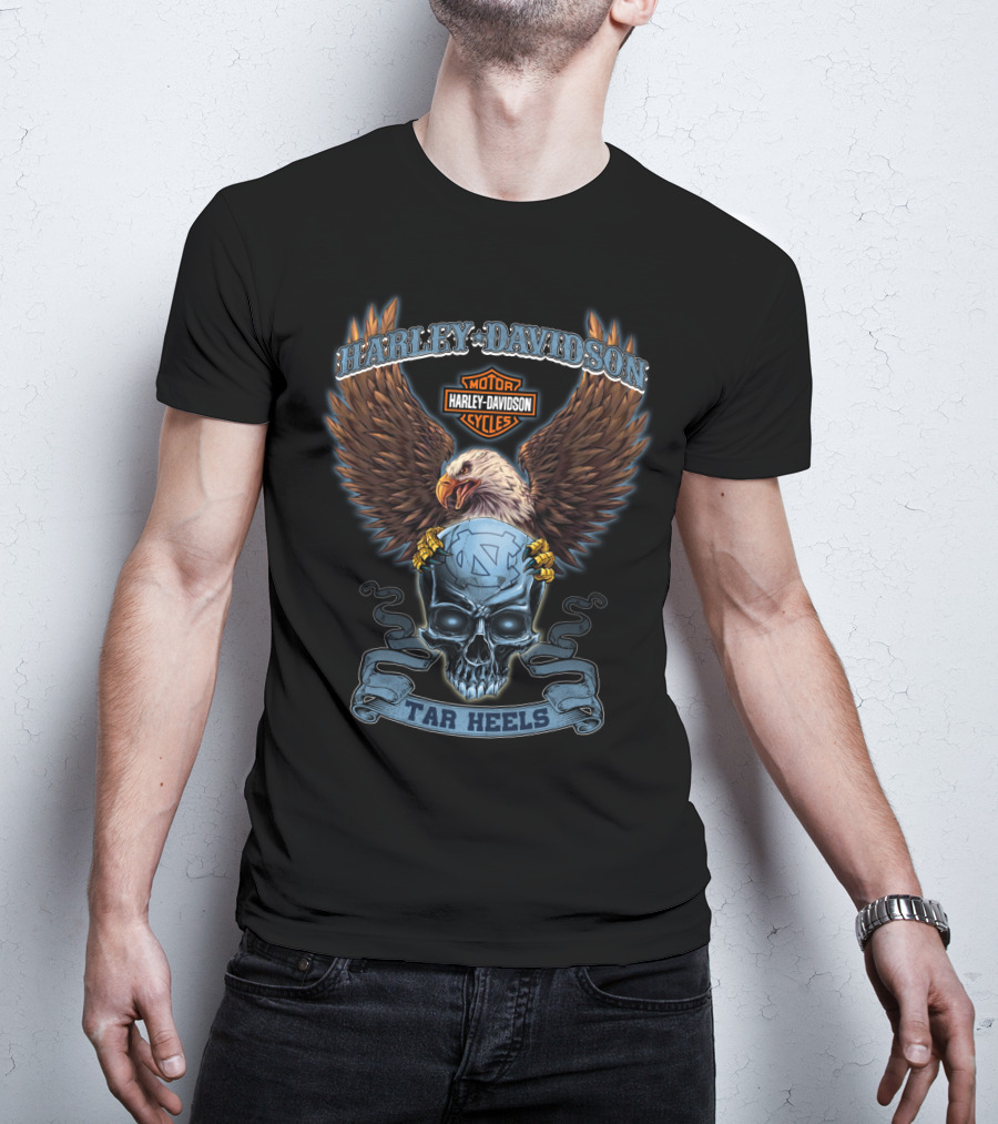 Harley Davidson Motor Cycles Eagle Skull Tar Heels T-Shirt