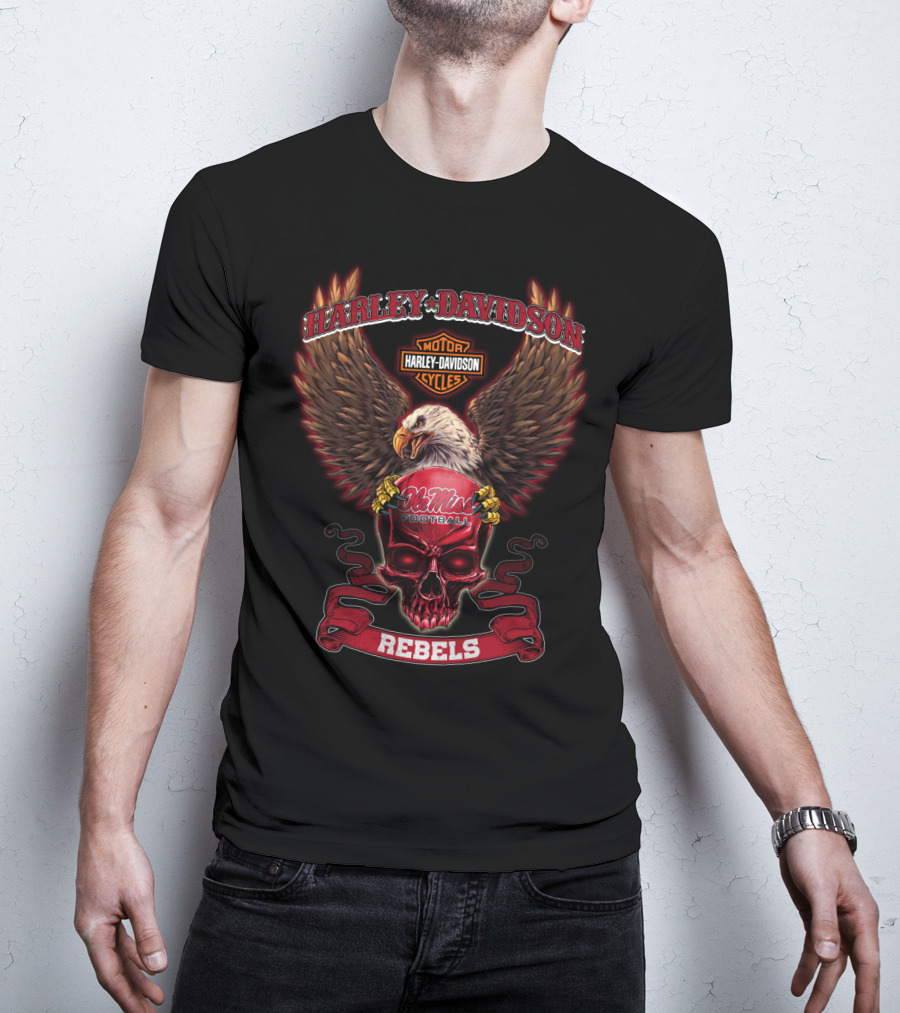 Harley Davidson Ole Miss Rebels Football Skull Eagle T-Shirt