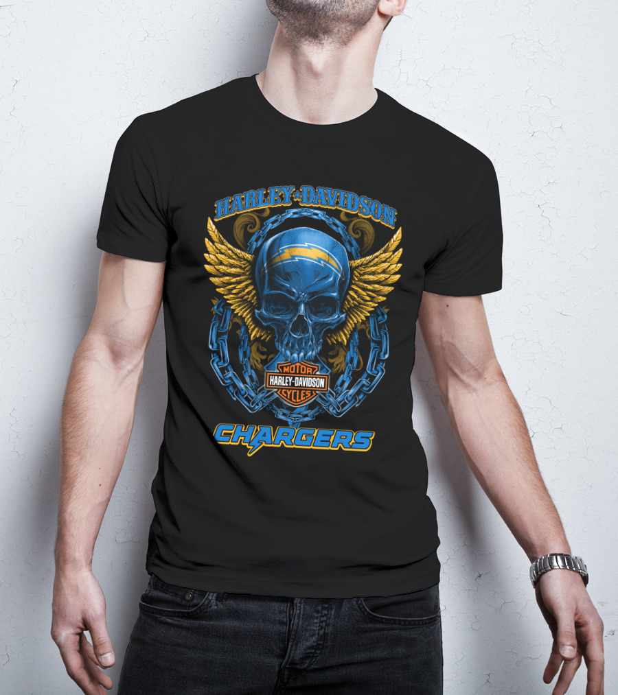 Harley Davidson Los Angeles Chargers Skull Motor Cycles T-Shirt