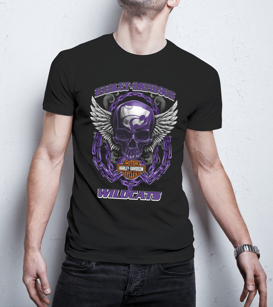 Harley Davidson Wildcats Kansas State Motorcycle Skull T-Shirt