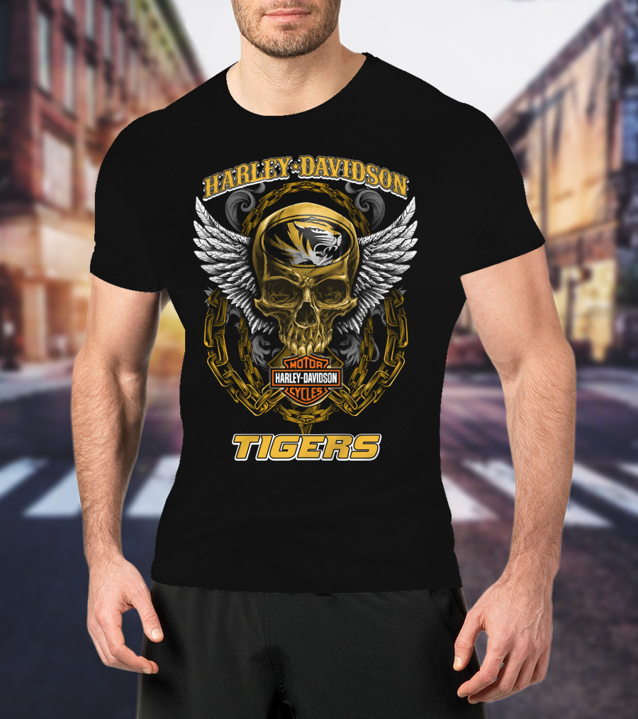 Harley Davidson Missouri Tigers Skull And Chains T-Shirt