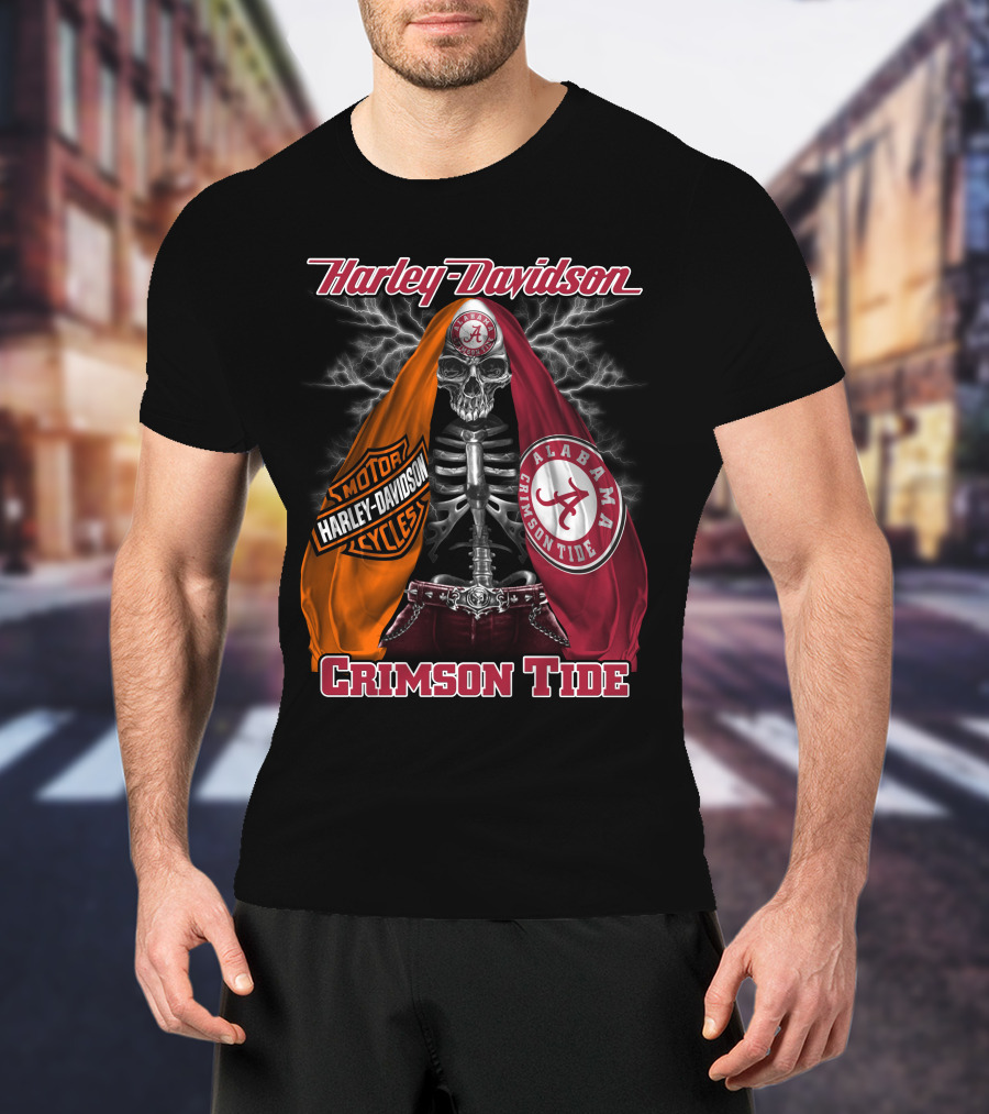 Harley Davidson Alabama Crimson Tide Motorcycles Skeleton T-Shirt