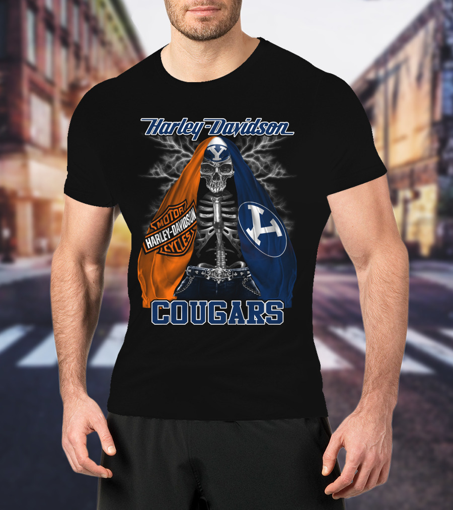 Harley Davidson Byu Cougars Skeleton Motorcycles T-Shirt