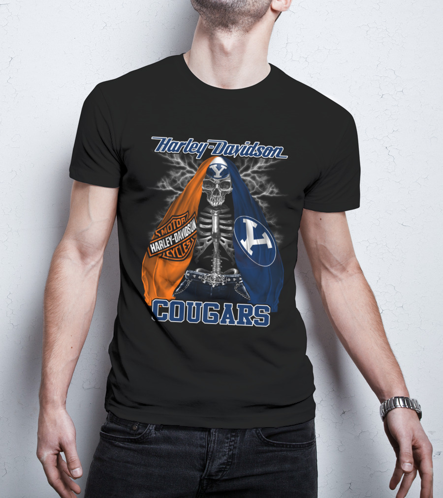 Harley Davidson Byu Cougars Skeleton Motorcycles T-Shirt