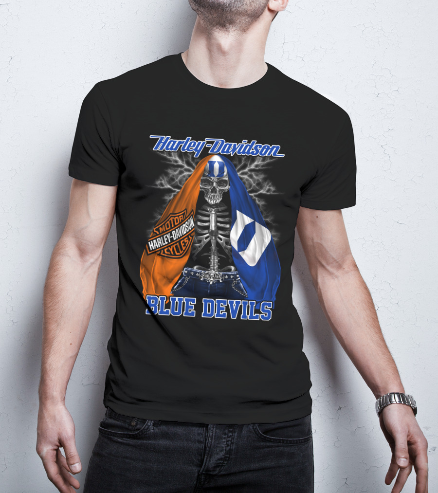 Harley Davidson Blue Devils Skeleton With Motor Cycles And Iconic Scarf T-Shirt