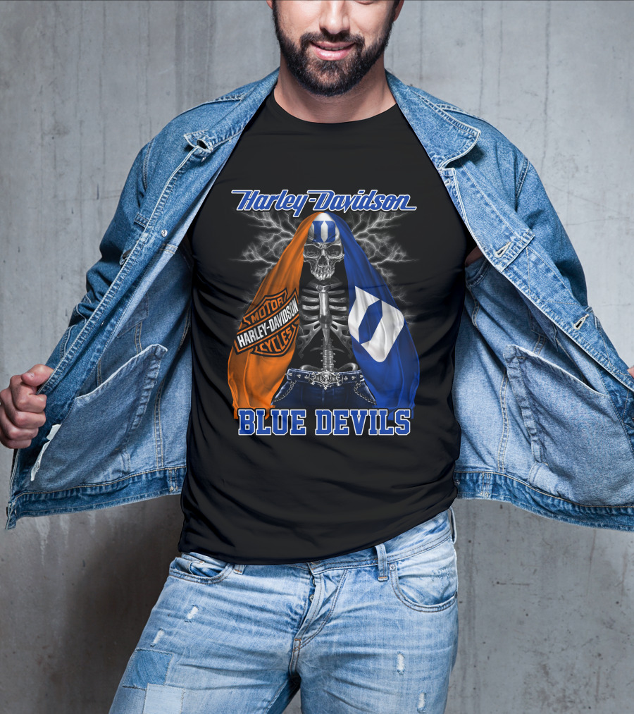 Harley Davidson Blue Devils Skeleton With Motor Cycles And Iconic Scarf T-Shirt