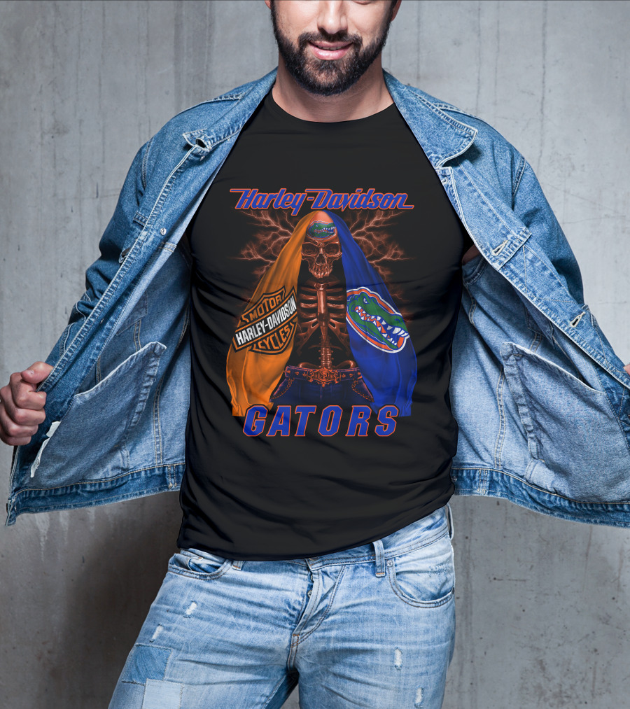 Harley Davidson Motorcycles Florida Gators Skull And Lightning T-Shirt