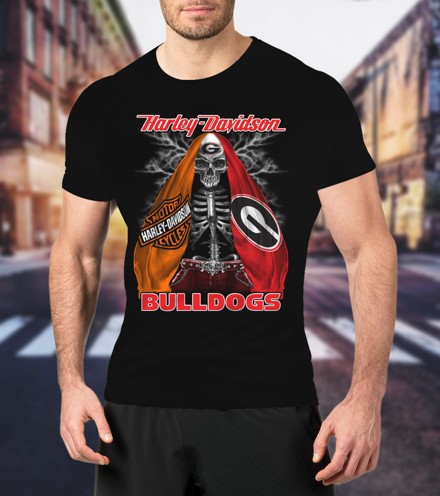 Harley Davidson Skeleton Georgia Bulldogs T-Shirt