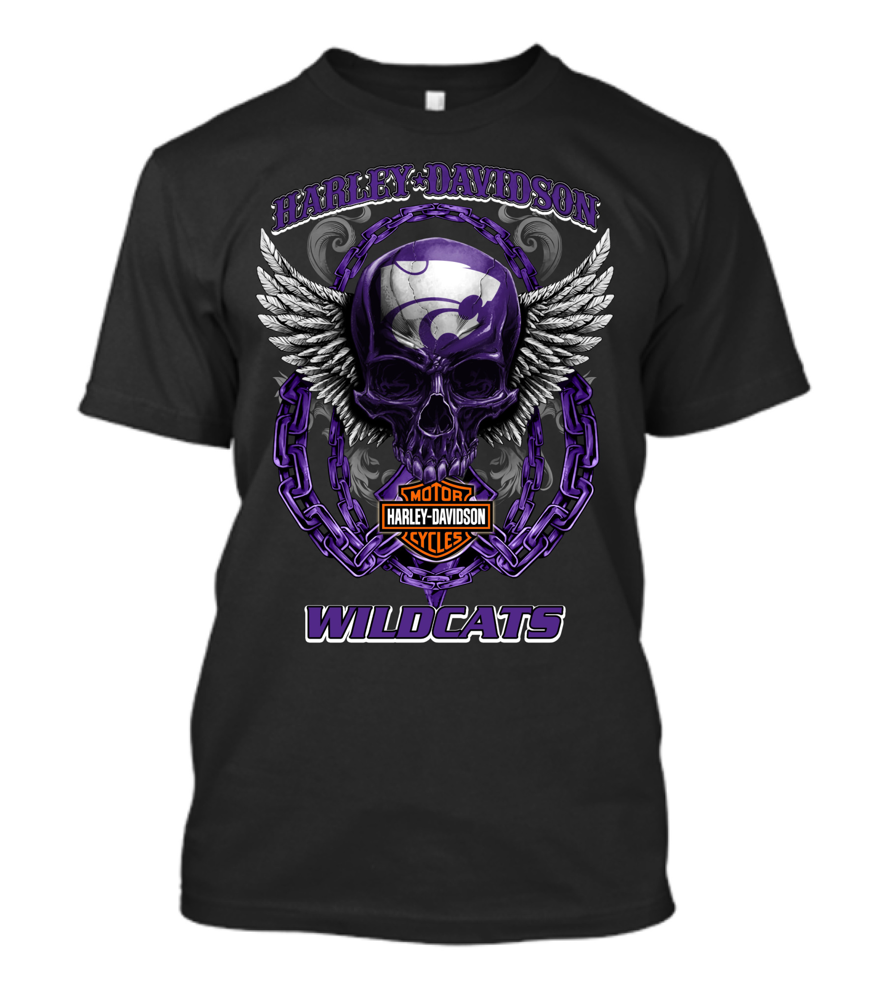 Harley Davidson Wildcats Kansas State Motorcycles Skull Wings T-Shirt
