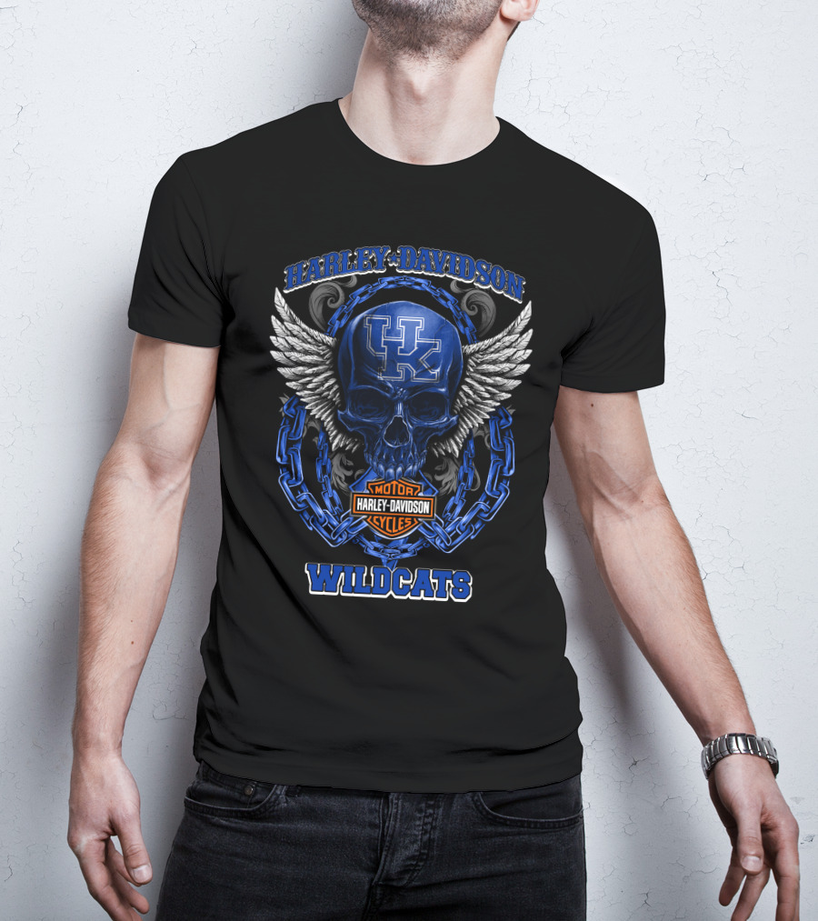 Harley Davidson Kentucky Wildcats Skull Winged Motor Cycles T-Shirt