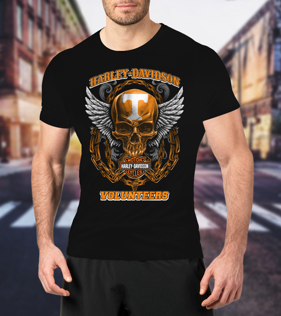 Harley Davidson Tennessee Volunteers Motorcycles Skull Wings Chains T-Shirt