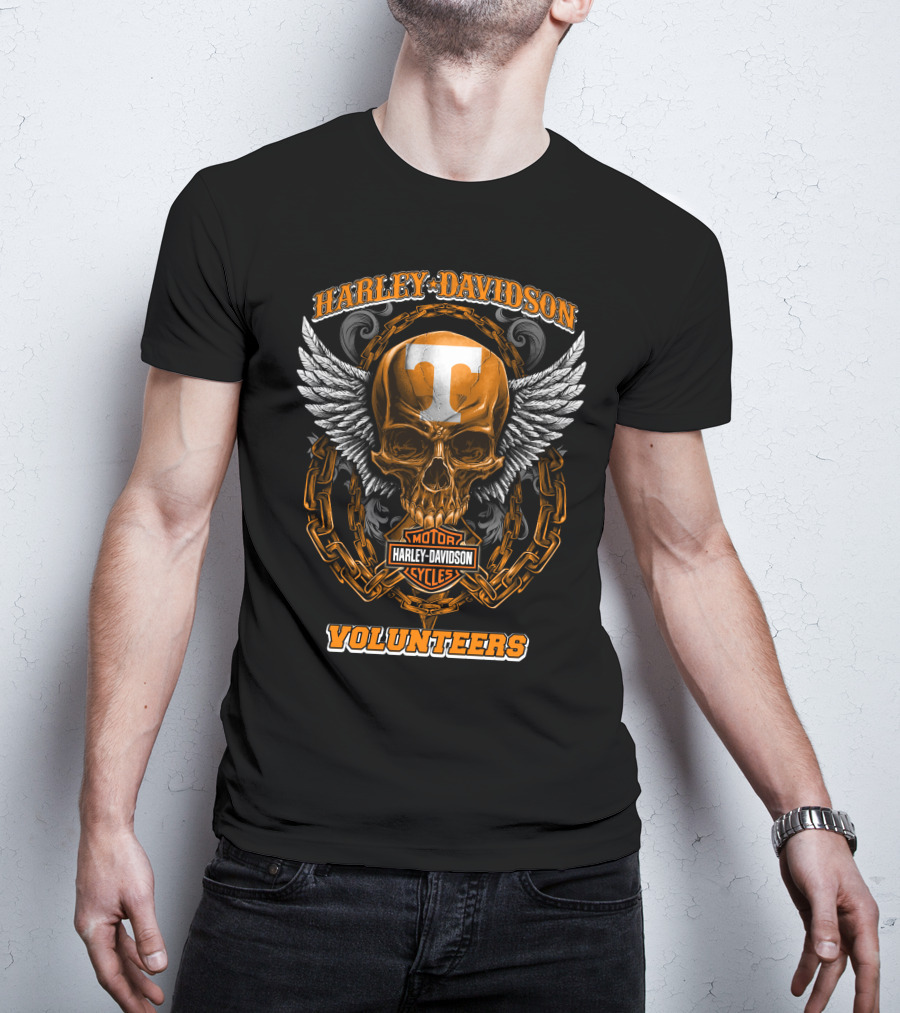 Harley Davidson Tennessee Volunteers Motorcycles Skull Wings Chains T-Shirt