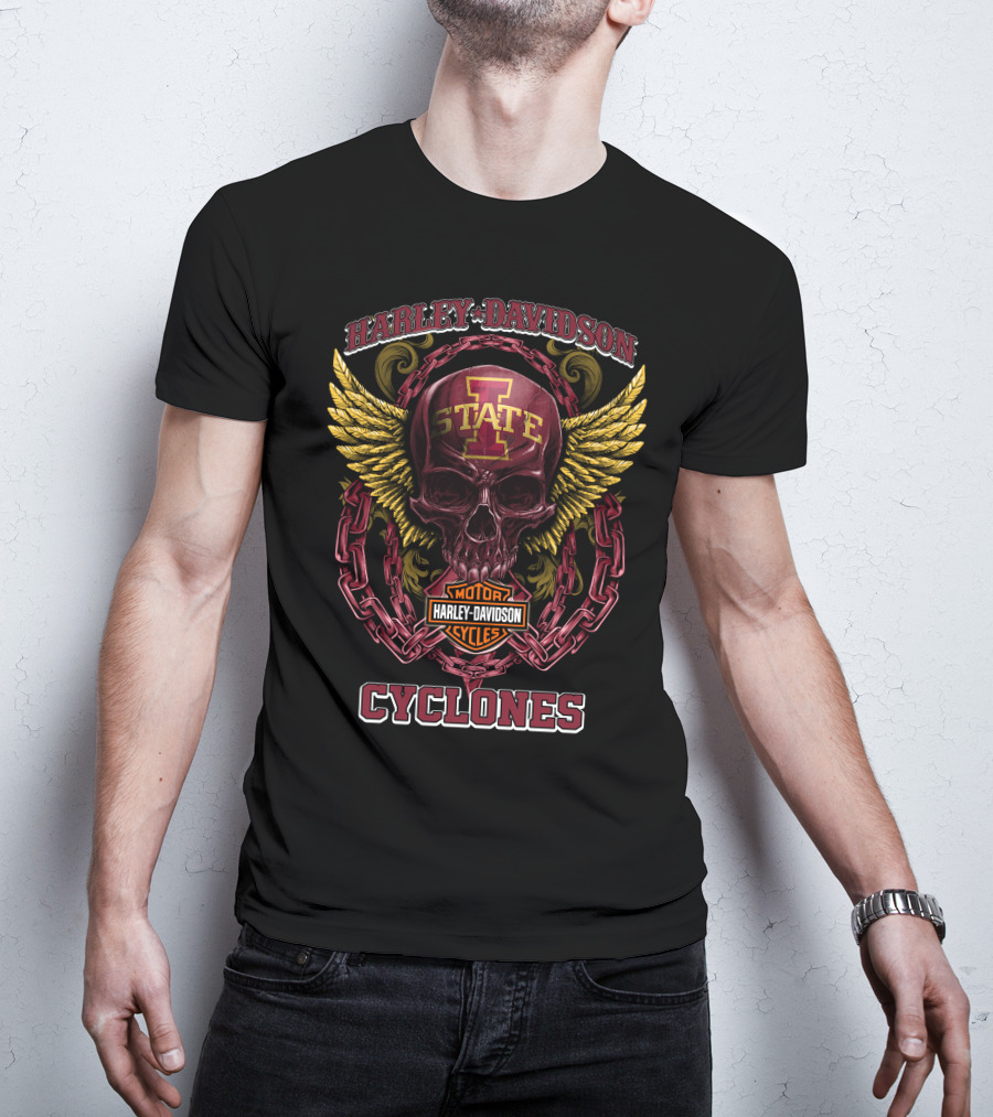 Harley Davidson Iowa State Cyclones Skull Winged Motor Cycles T-Shirt