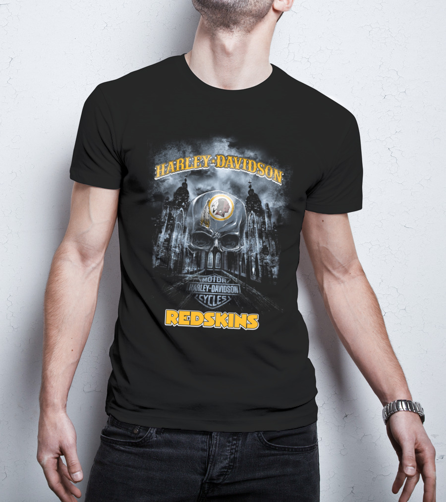 Harley Davidson Motor Cycles Redskins Skull Nfl Washington T-Shirt