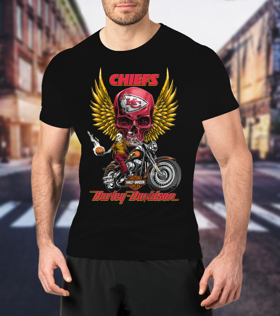 Chiefs Kansas City Harley Davidson Motorcycles Nfl Skulls Wings Rider T-Shirt