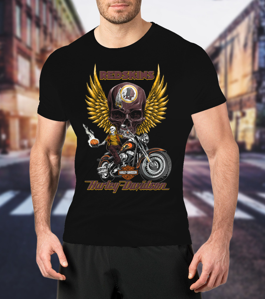Redskins Harley Davidson Motorcycles Skulls And Wings T-Shirt