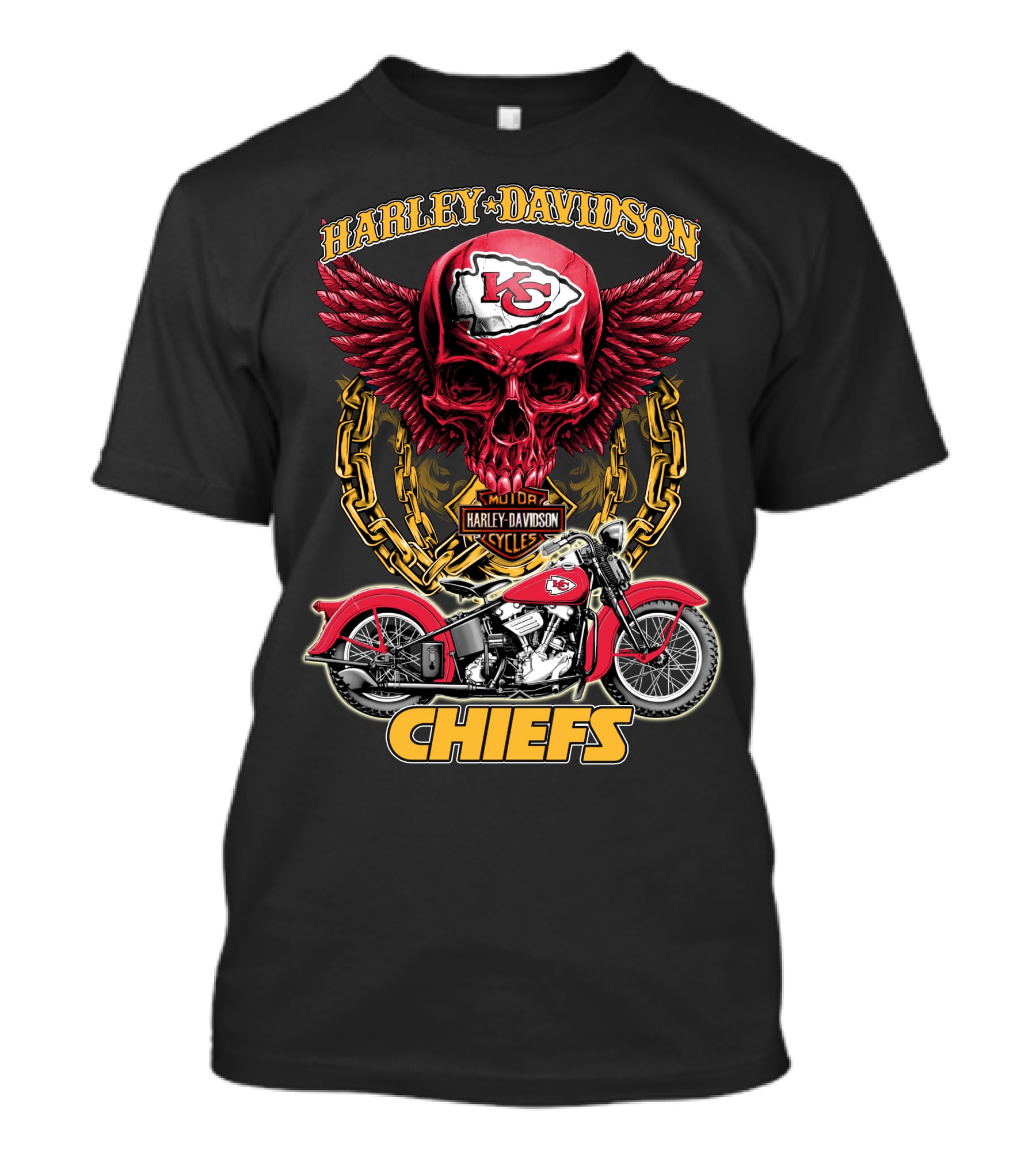 Harley Davidson Kansas City Chiefs Nfl Motorcycle Skull Chiefs T-Shirt
