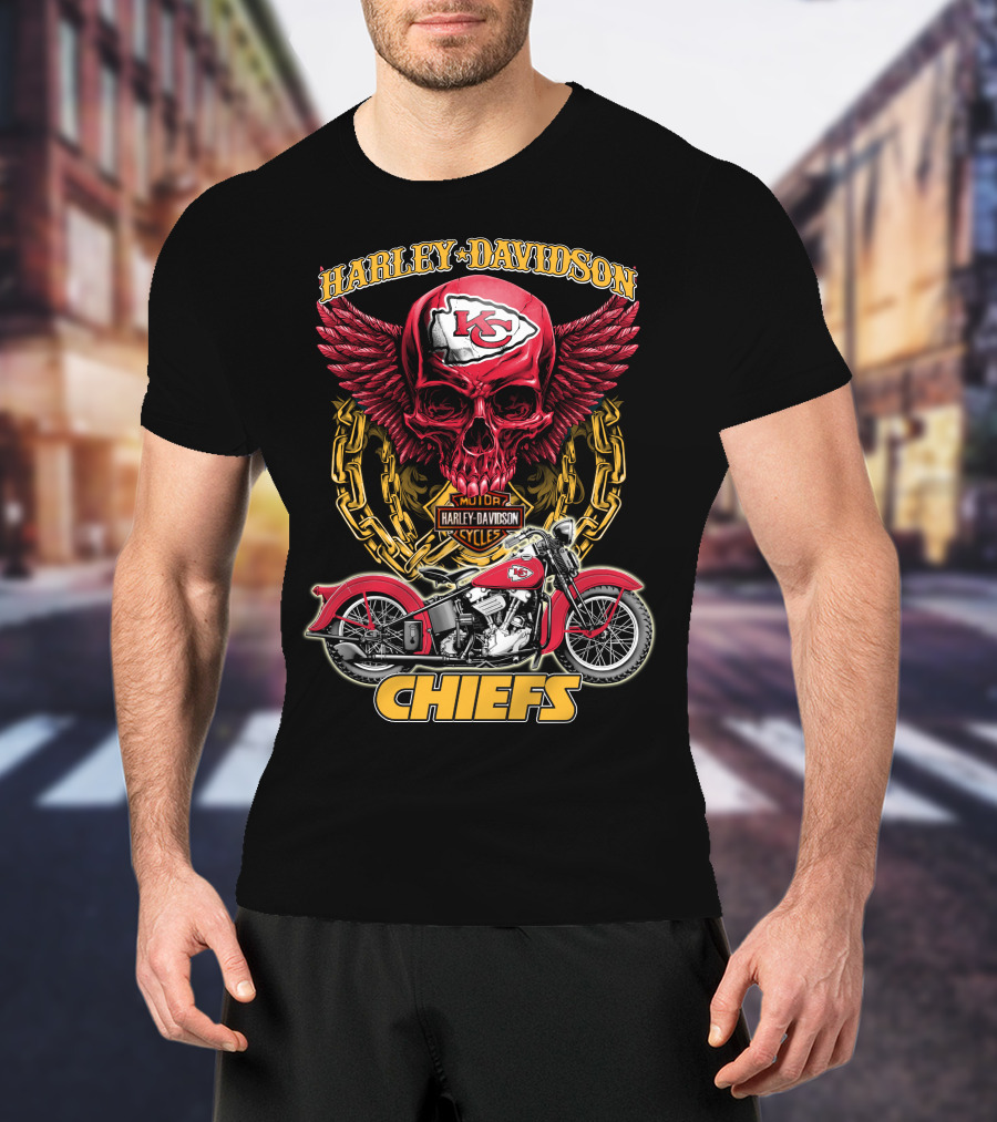 Harley Davidson Kansas City Chiefs Nfl Motorcycle Skull Chiefs T-Shirt