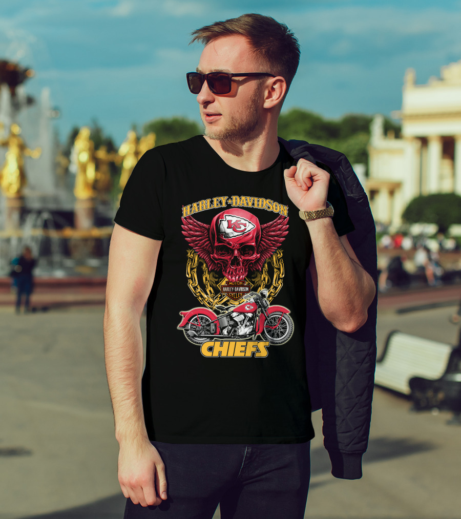 Harley Davidson Kansas City Chiefs Nfl Motorcycle Skull Chiefs T-Shirt