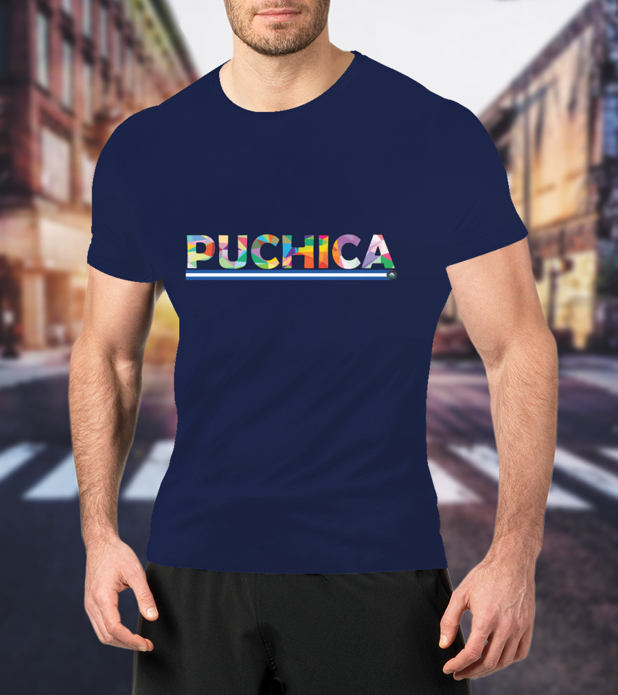 PUCHICA Multicolor Text With Blue And White Stripe T-Shirt