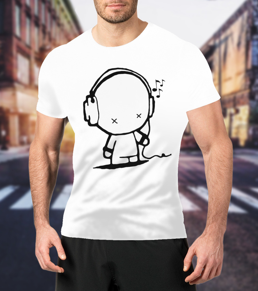 Music Man Headphones Cartoon With Musical Notes T-Shirt