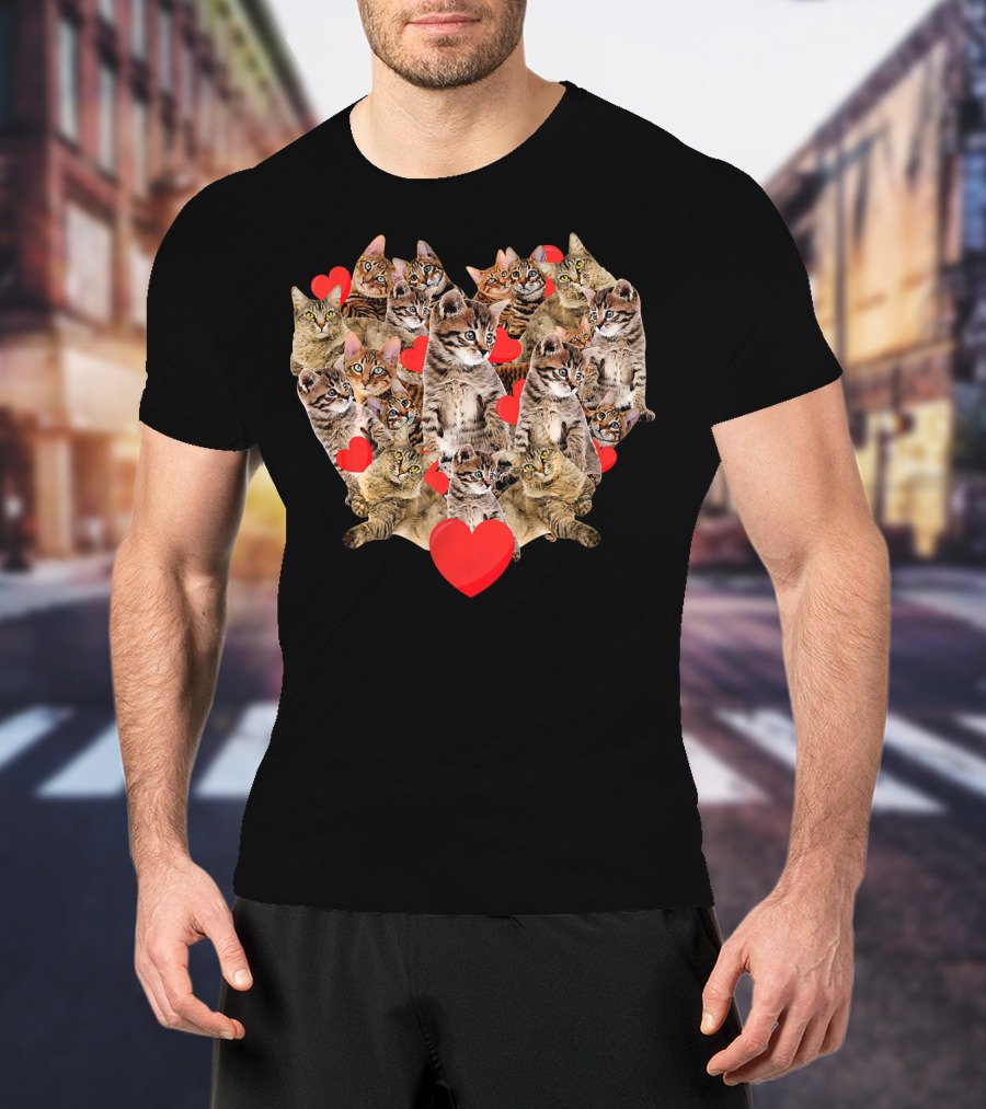 Cats Heart Collage With Red Hearts T-Shirt