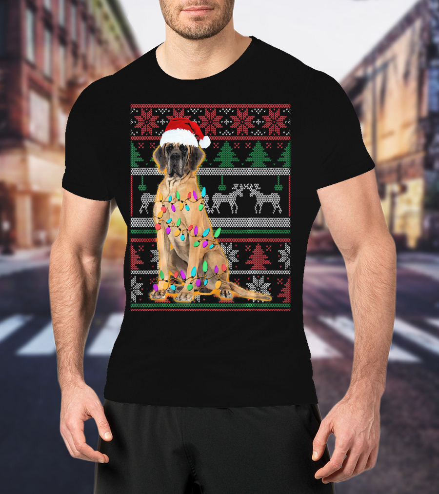 Christmas Dog Santa Hat Lights Ugly T-Shirt
