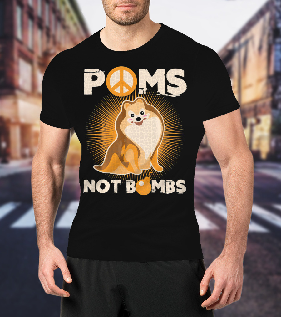 Poms Not Bombs Peace Symbol Cute Dog T-Shirt