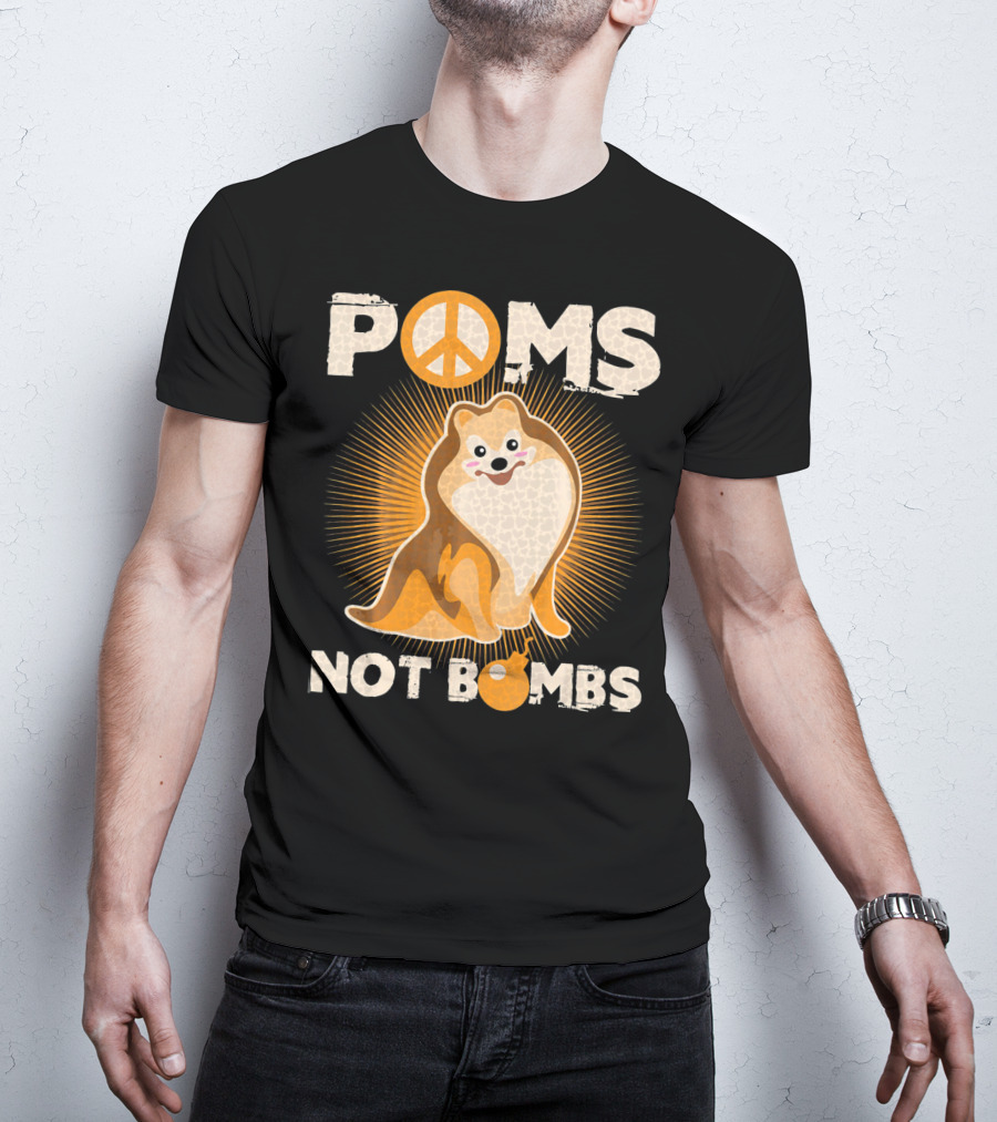 Poms Not Bombs Peace Symbol Cute Dog T-Shirt