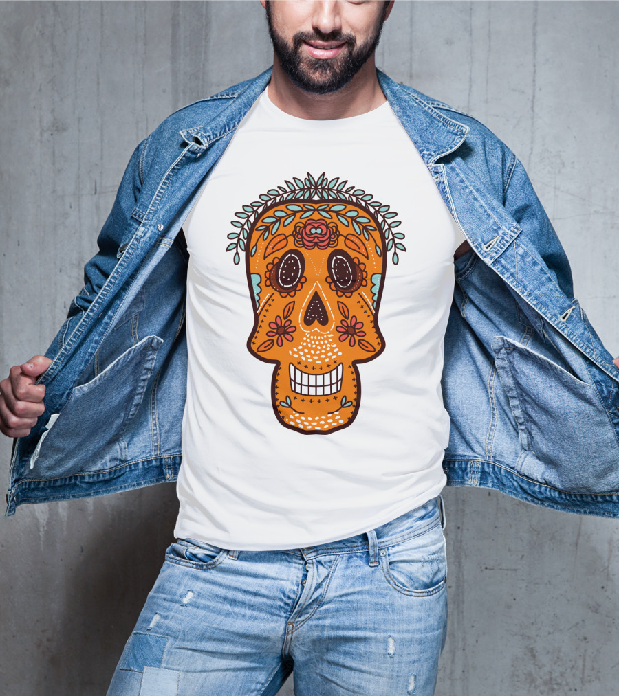 Skull Smile Sugar Skull Floral Día De Los Muertos T-Shirt