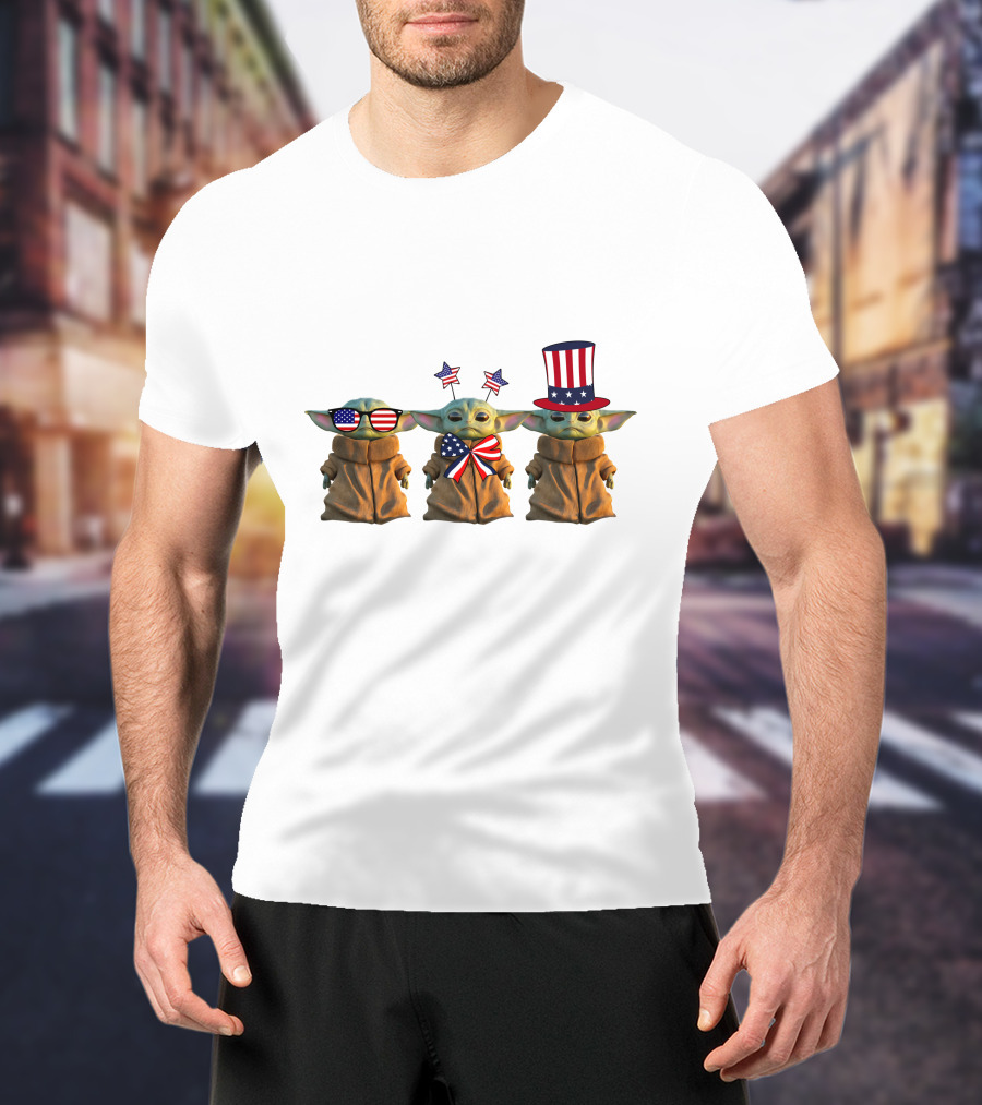 3 Baby Yoda American Patriotic T-Shirt