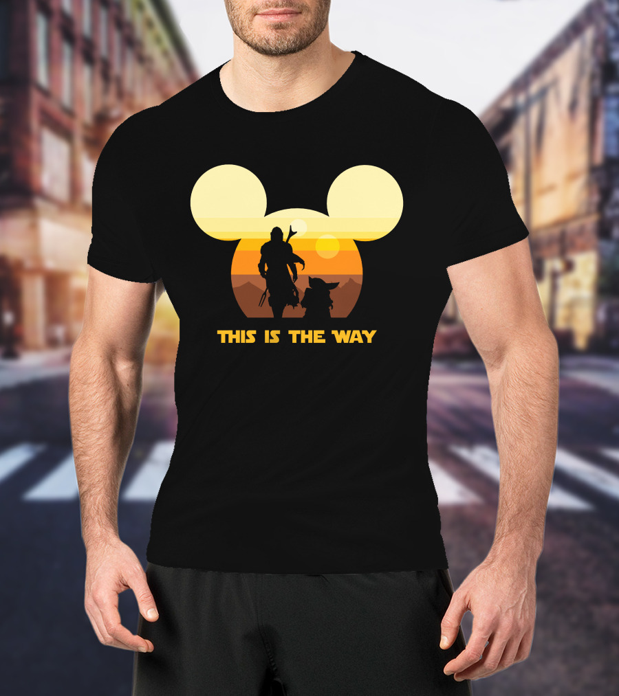 Mickey Star Wars Sunset This Is The Way Mandalorian T-Shirt
