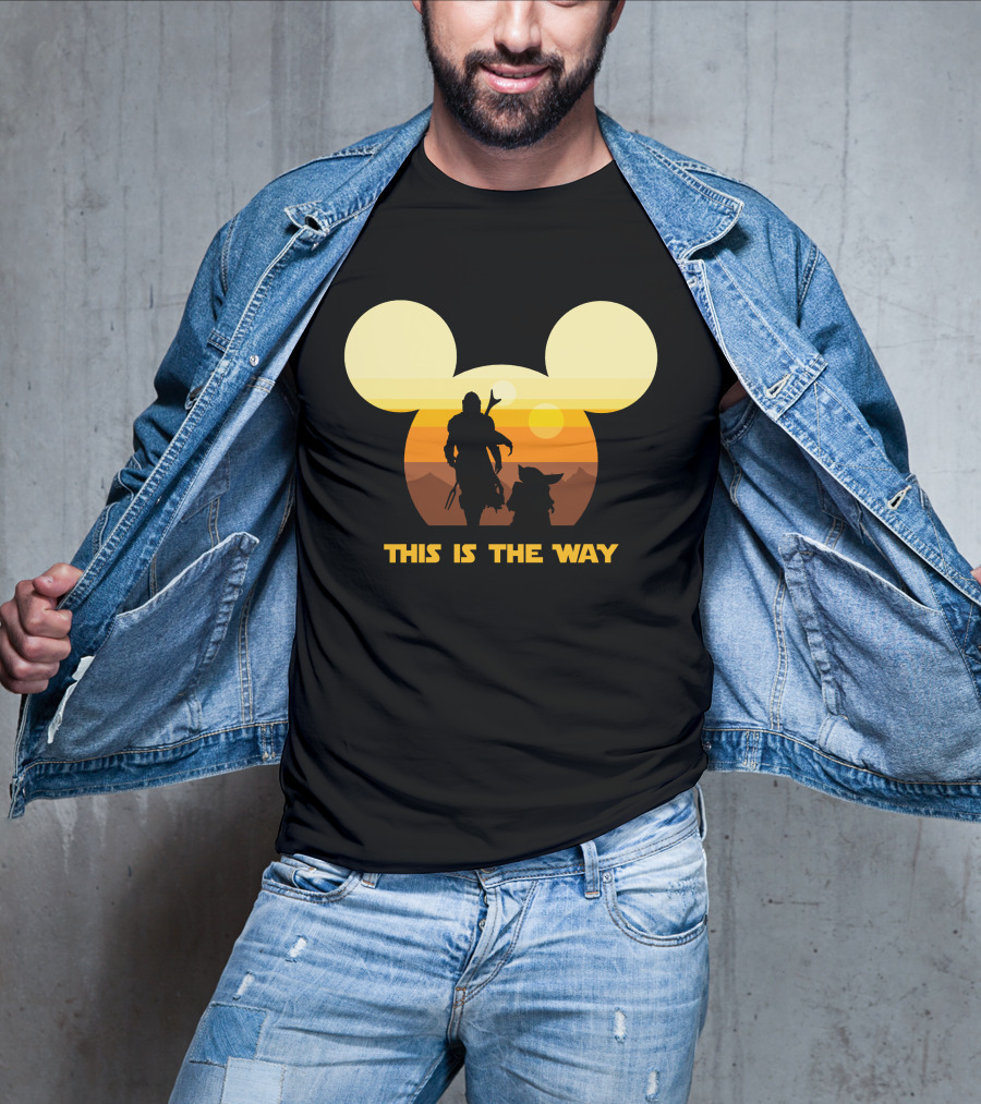 Mickey Star Wars Sunset This Is The Way Mandalorian T-Shirt
