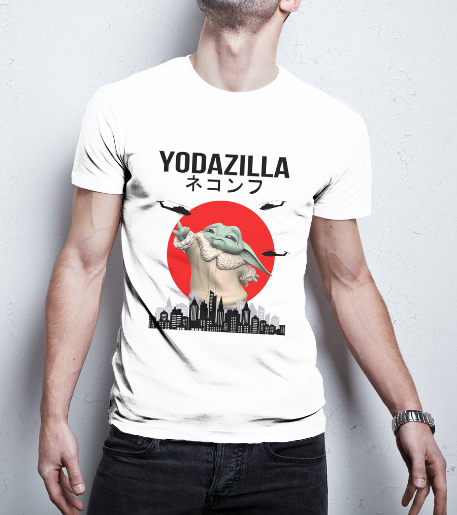 Yodazilla Helicopters City Skyline Red Sun T-Shirt