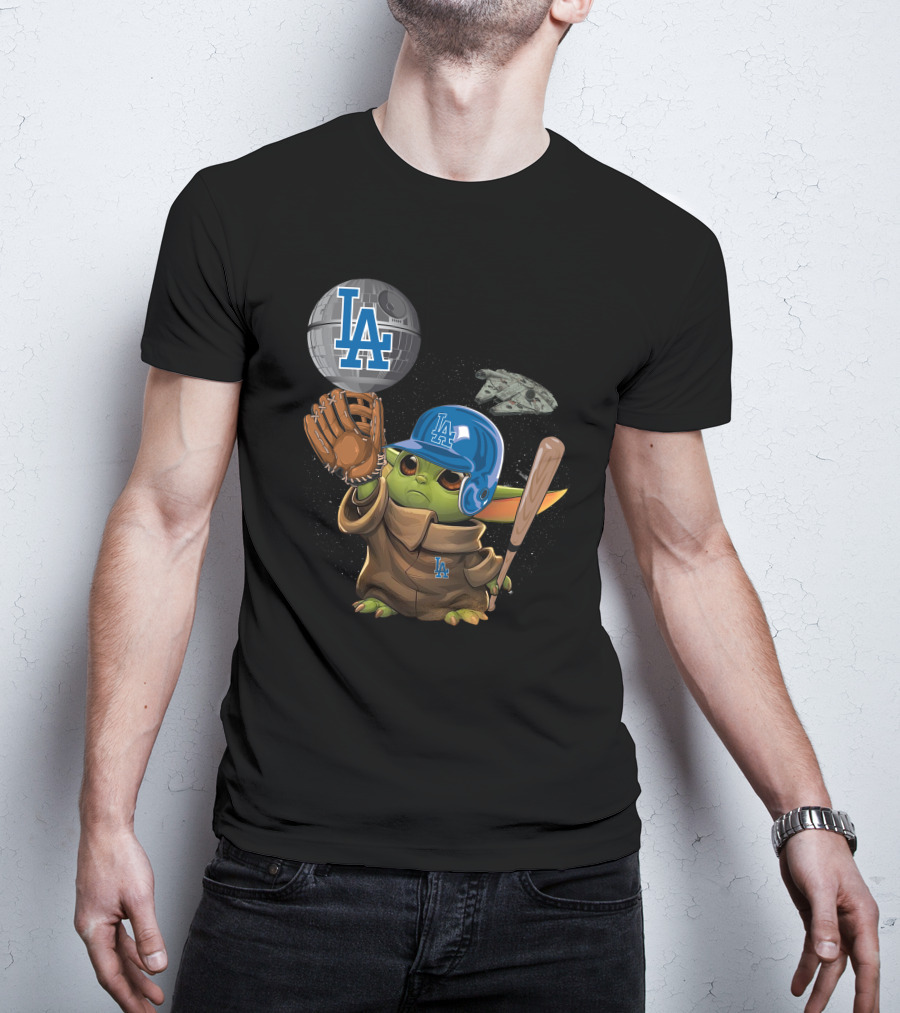 LA Baby Yoda Star War Baseball Dodgers Millennium Falcon T-Shirt