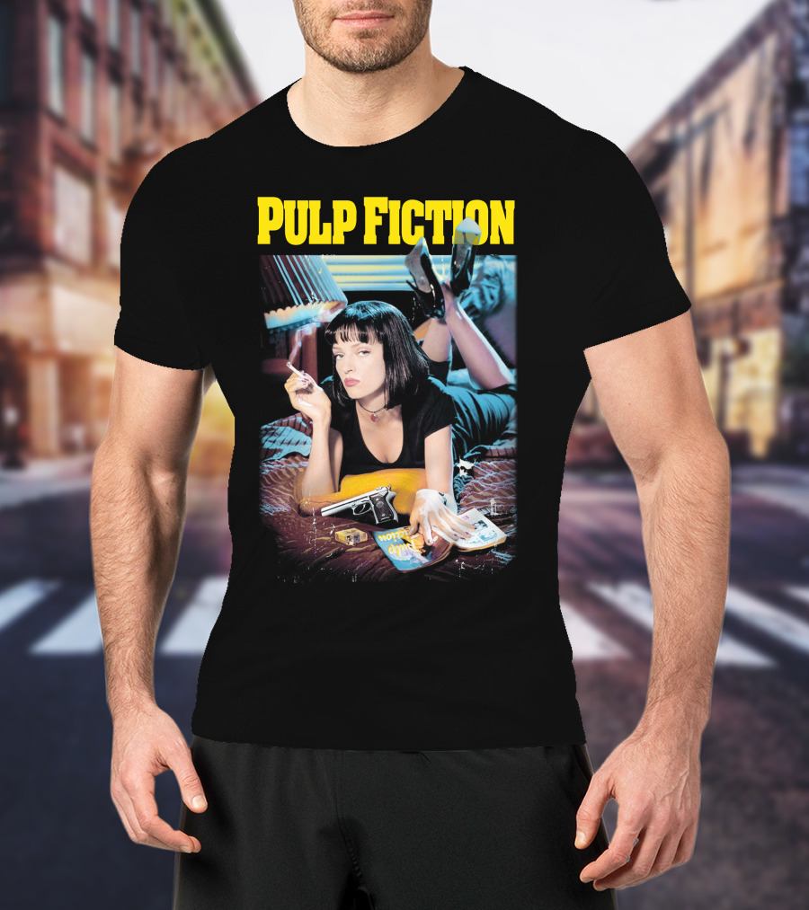 Pulp Fiction Mia Wallace Smoking Gun And Magazine T-Shirt