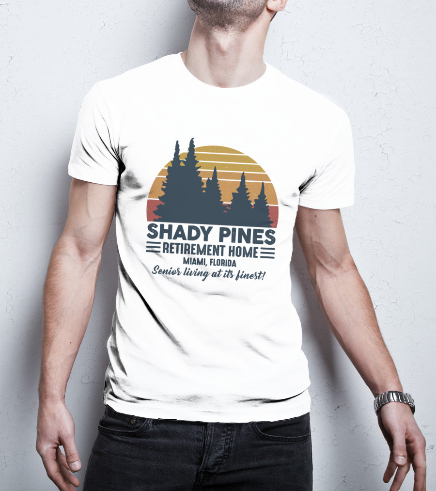 Shady Pines Retirement Home Miami Florida Senior Living At Its Finest Vintage Sunset Forest T-Shirt