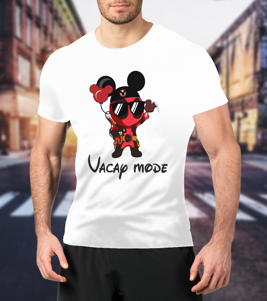Deadpool Vacay Mode Mickey Ears Balloons Chocolate Ice Cream T-Shirt