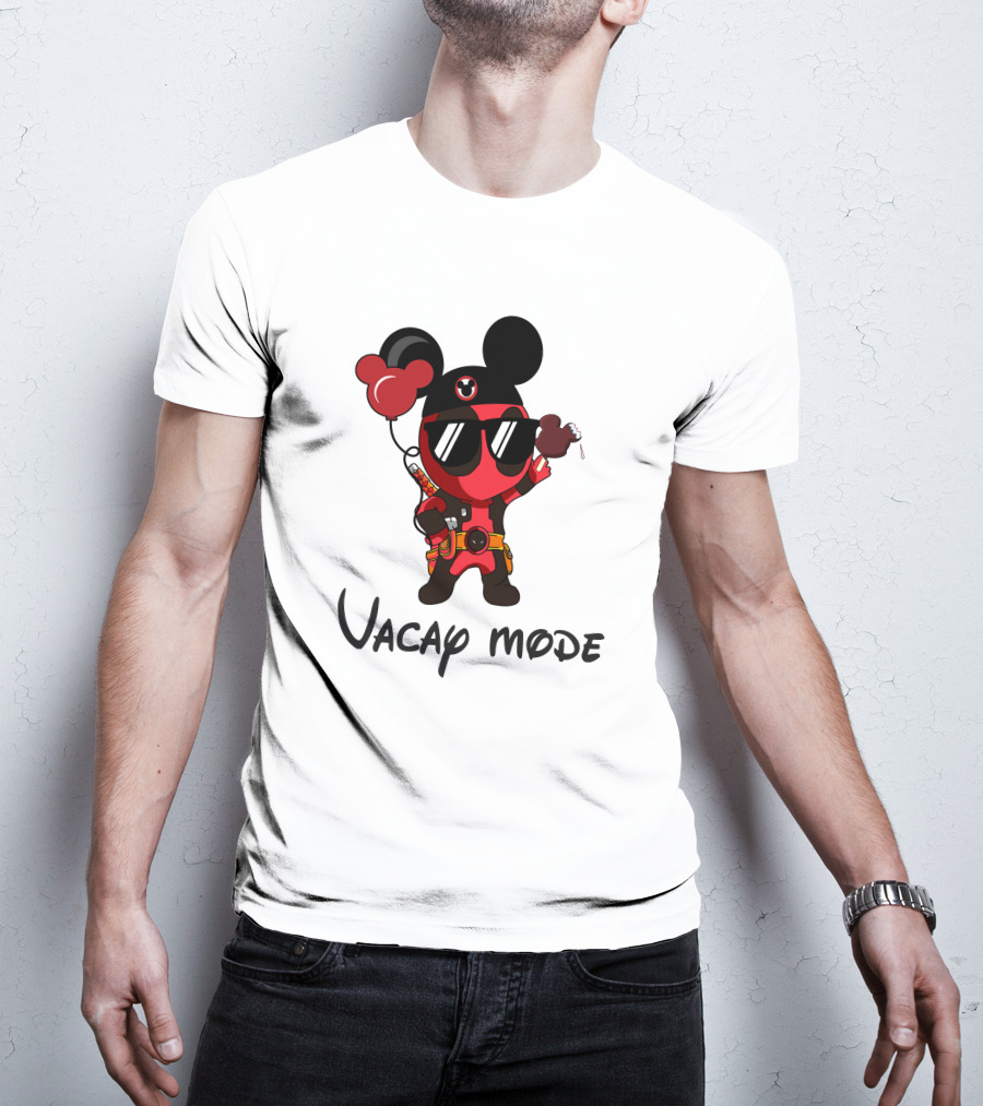Deadpool Vacay Mode Mickey Ears Balloons Chocolate Ice Cream T-Shirt