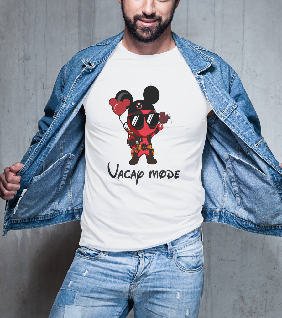 Deadpool Vacay Mode Mickey Ears Balloons Chocolate Ice Cream T-Shirt