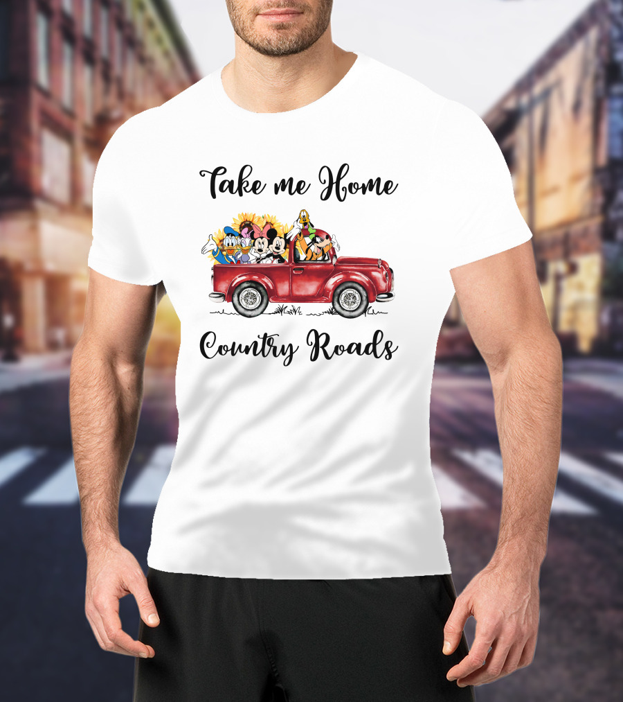 Take Me Home Country Roads Red Truck Disney Characters T-Shirt