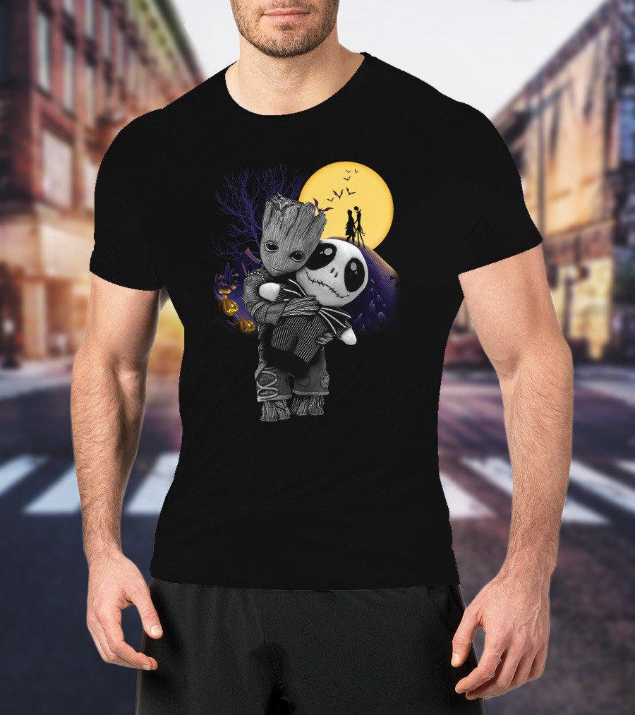 Groot Hug Jack Skellington Halloween Night T-Shirt